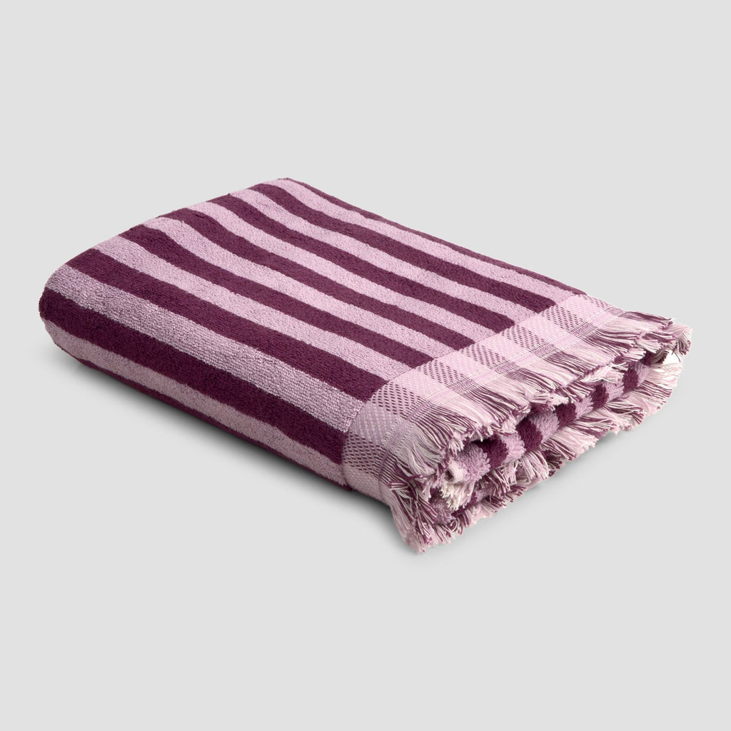Piglet in Bed - 100% Cotton Striped Towels, Berry Mauve - Buy Me Once UK