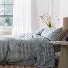 Warm Blue Gingham Linen Duvet Cover