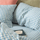 Warm Blue Gingham Linen Fitted Sheet