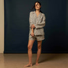 Midnight Stripe Linen Pyjama Shorts Set