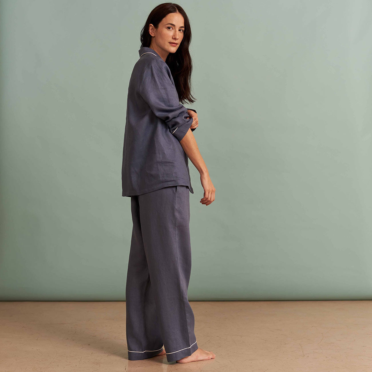 Women's Blueberry Linen Pyjama Trouser Set