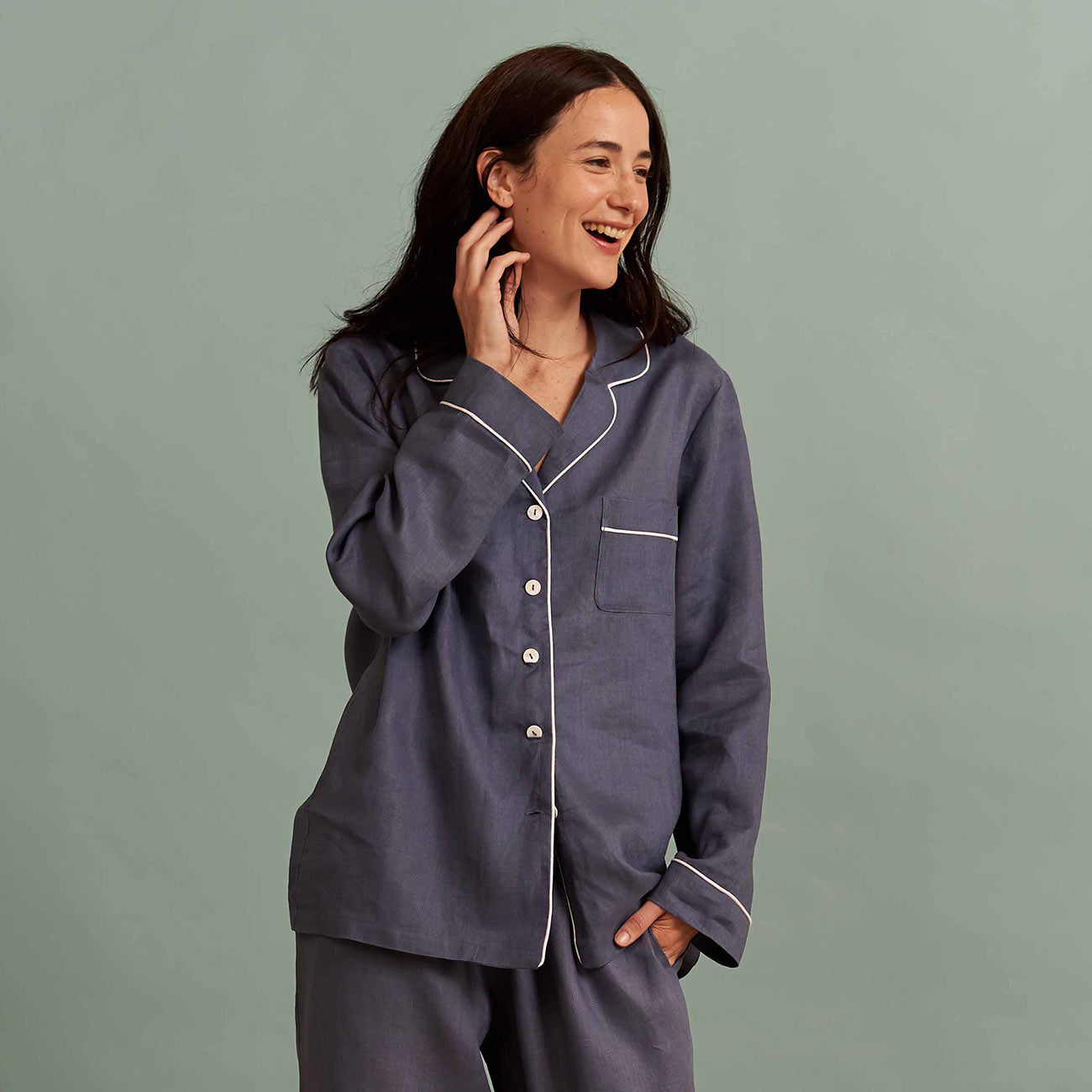 Women's Blueberry Linen Pyjama Trouser Set