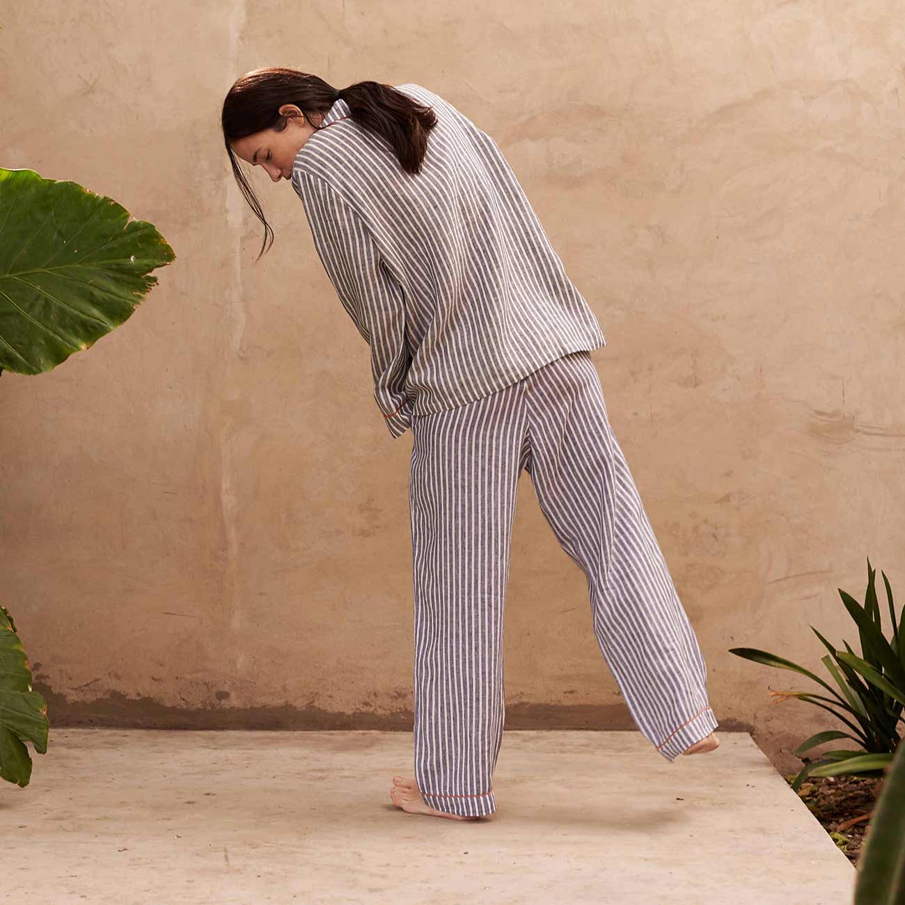 Women's Midnight Stripe Linen Pyjama Trouser Set