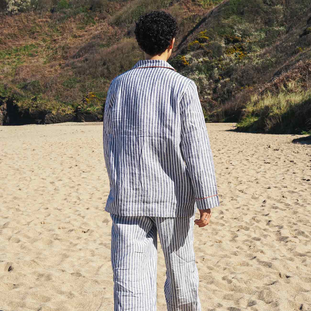 Men's Midnight Stripe Linen Pyjama Trouser Set