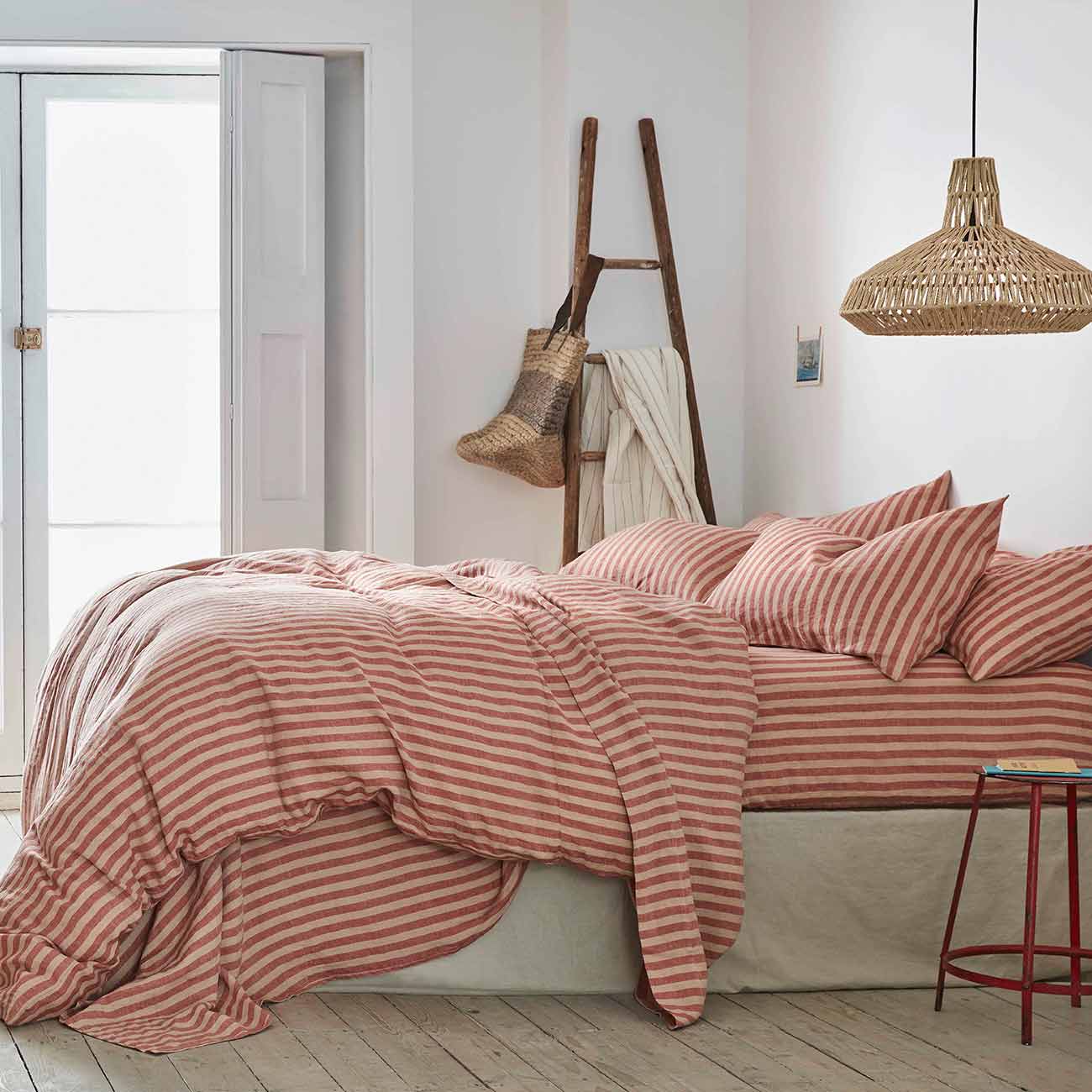 Sandstone Red Pembroke Stripe Linen Flat Sheet