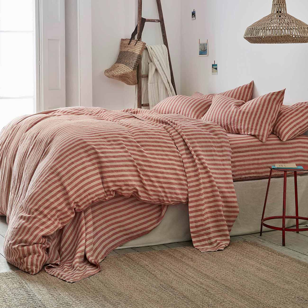 Sandstone Red Pembroke Stripe Linen Duvet Cover