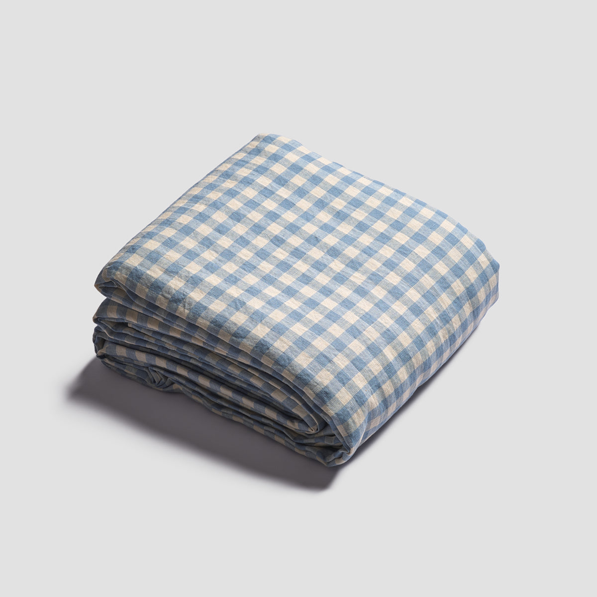 Warm Blue Gingham Linen Duvet Cover