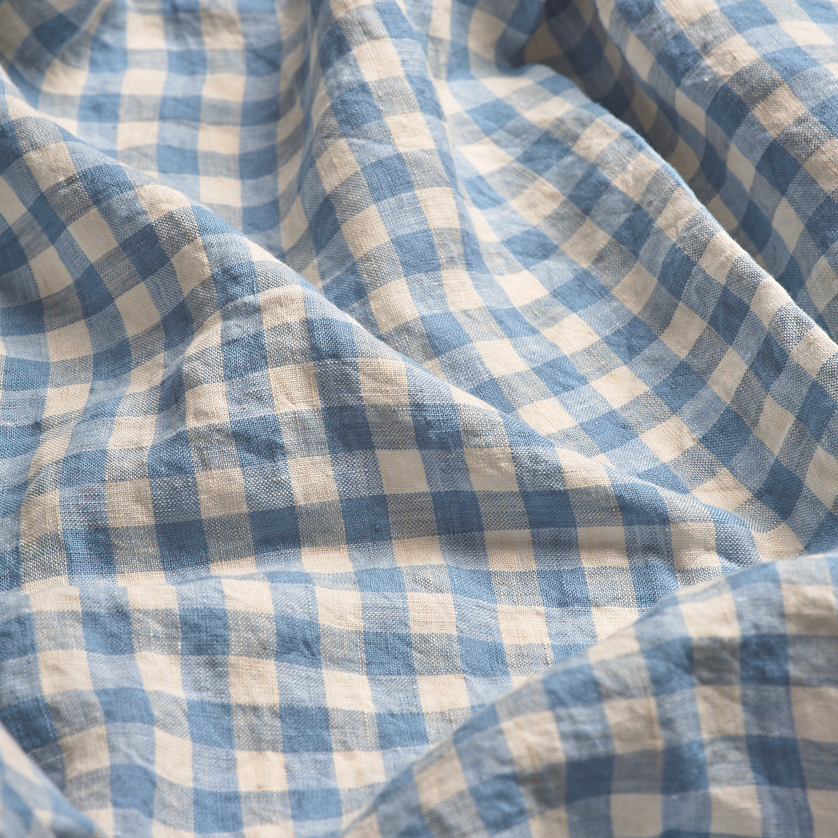 Warm Blue Gingham Linen Pillowcase (Pair)