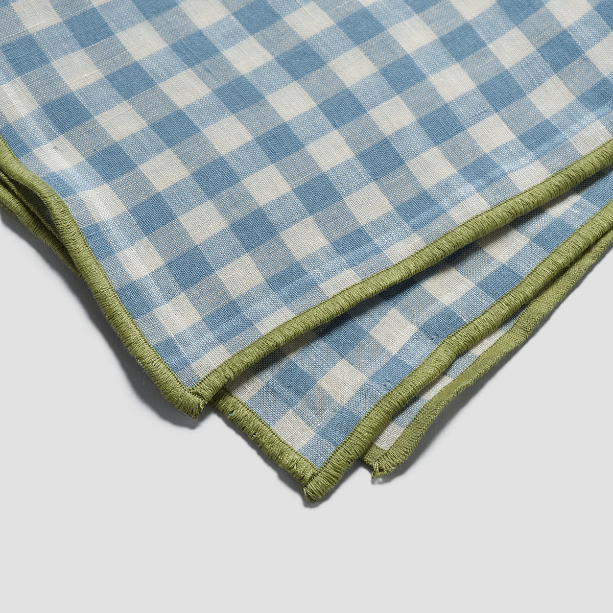 Warm Blue Gingham Linen Napkin Set