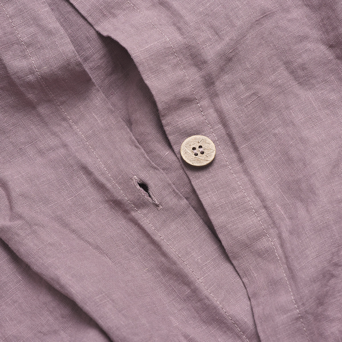 Elderberry Linen Duvet Cover Button Detail