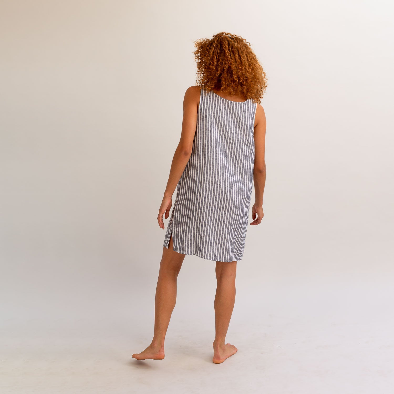 Midnight Stripe Linen Night Dress - Piglet in Bed