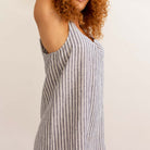 Midnight Stripe Linen Night Dress - Piglet in Bed