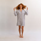 Midnight Stripe Linen Night Shirt - Piglet in Bed