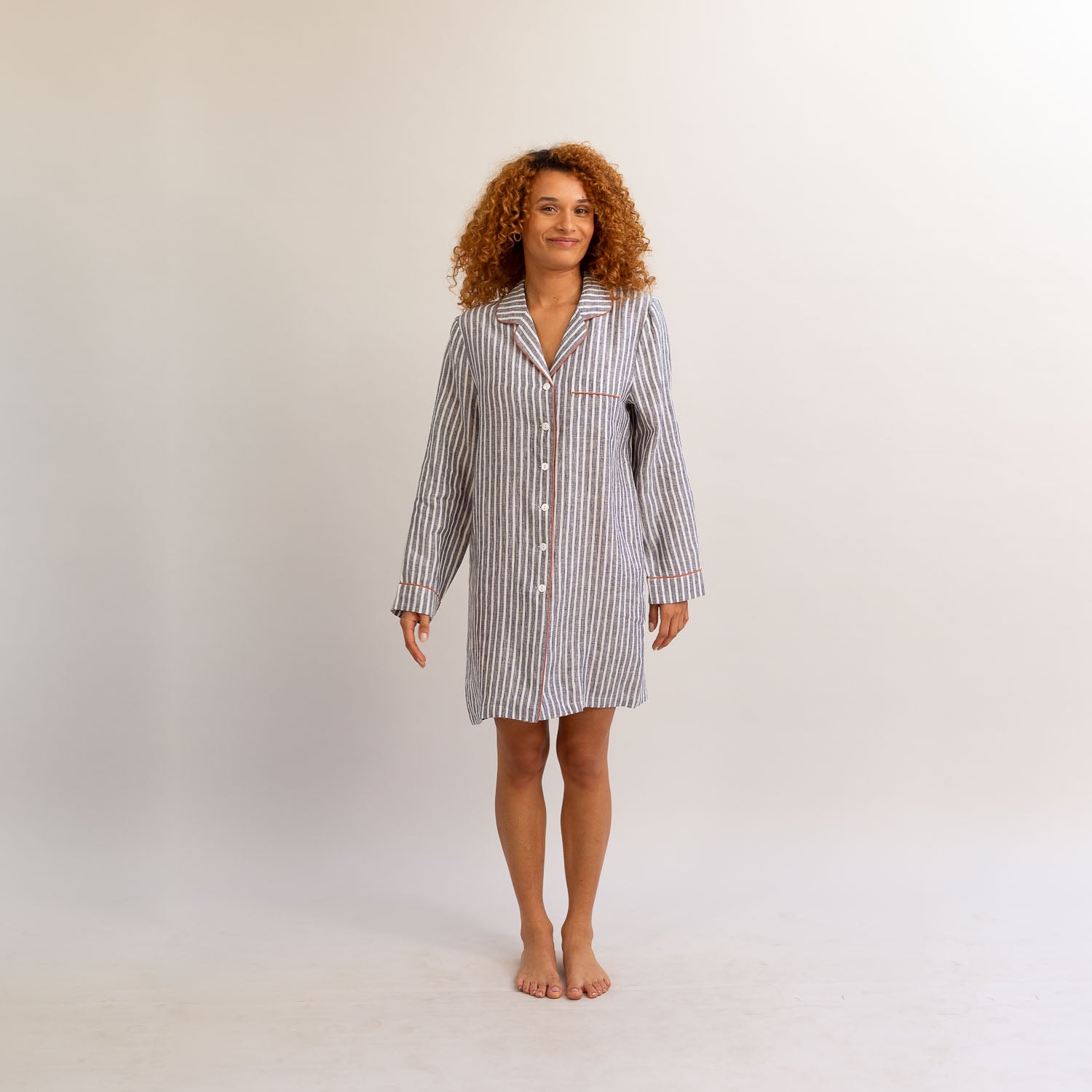 Midnight Stripe Linen Night Shirt - Piglet in Bed