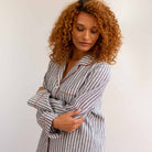 Midnight Stripe Linen Night Shirt - Piglet in Bed