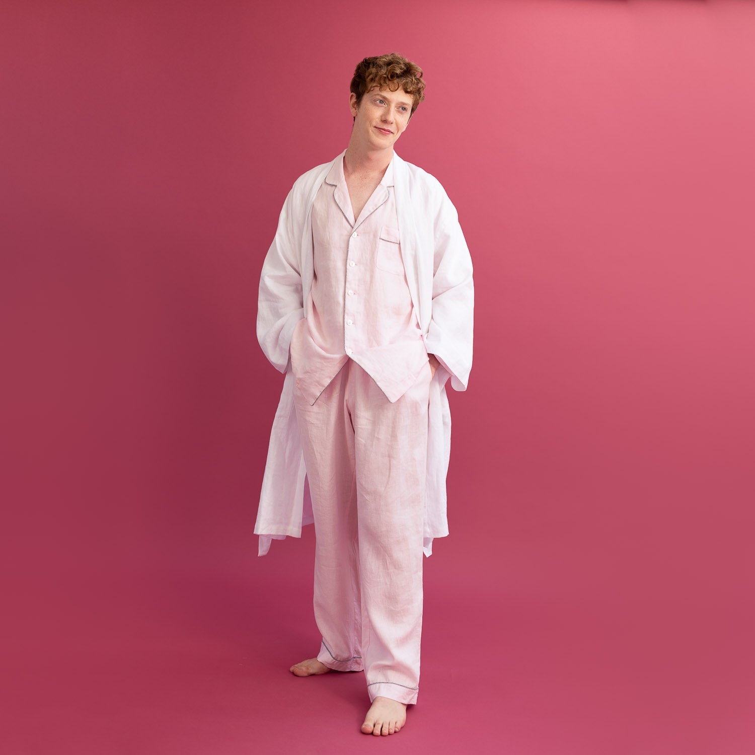 White Linen Robe - Piglet in Bed