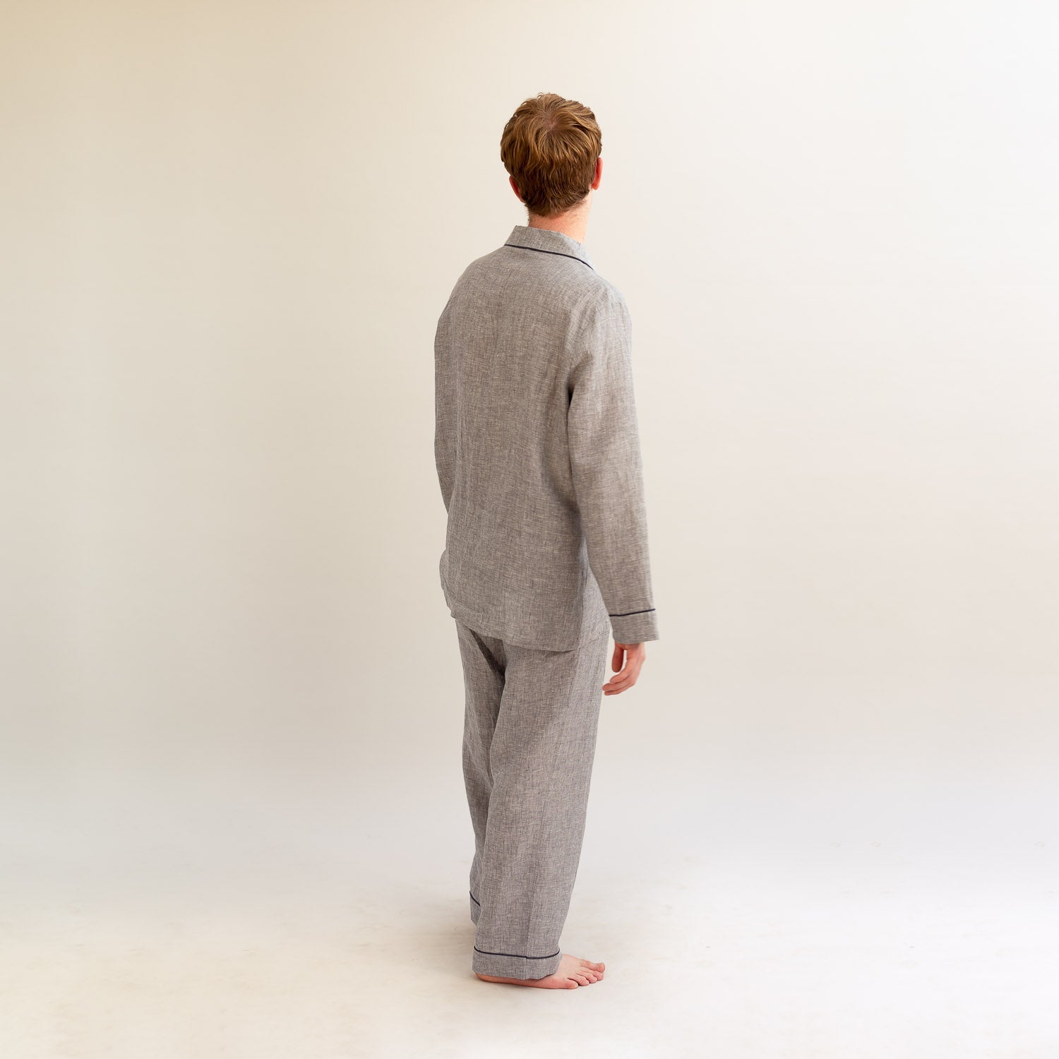 Men's Grey Linen Pyjama Trouser Set - Piglet in Bed