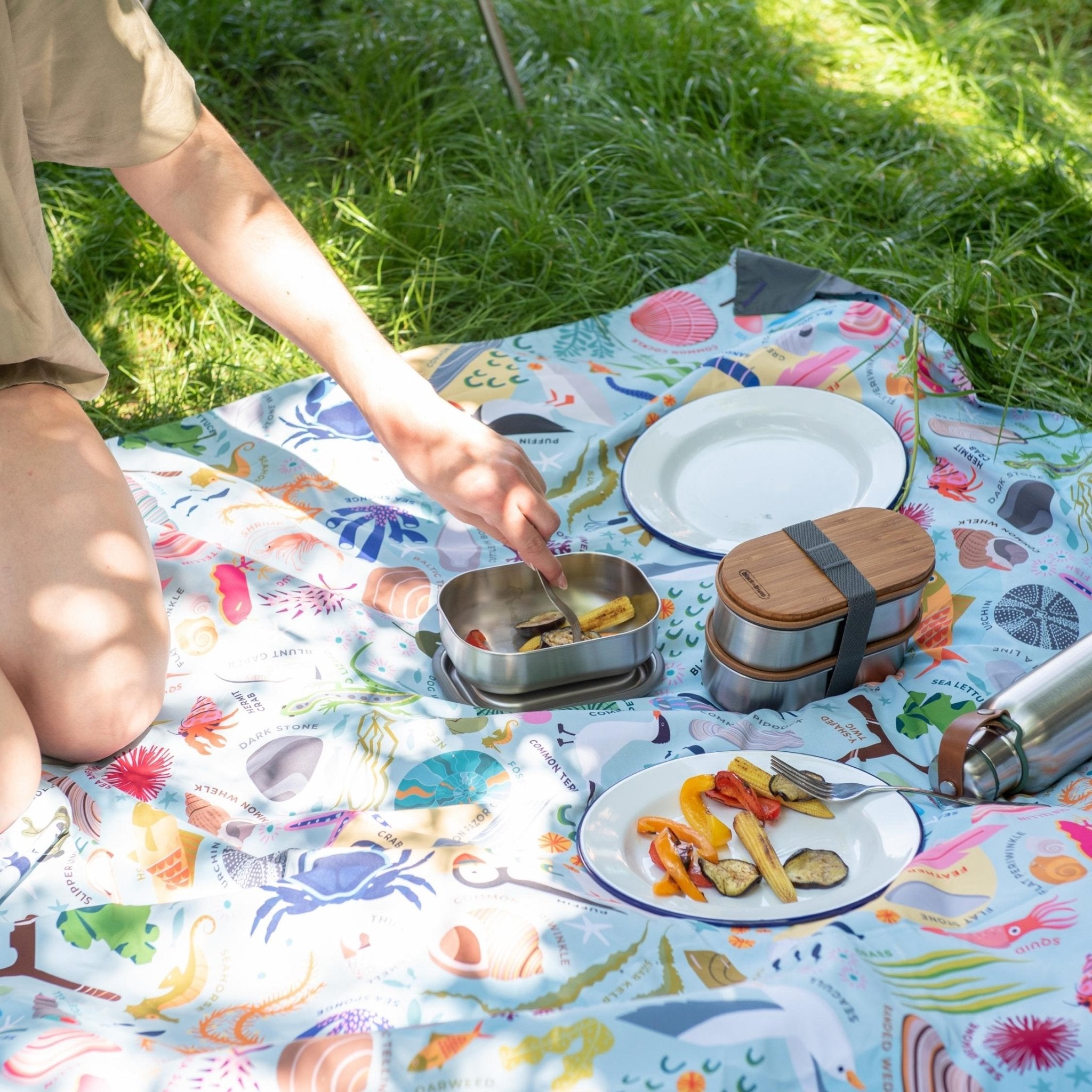 Pacmat - Beach Print, Recycled Material, Waterproof Picnic Blanket, XL - Buy Me Once UK