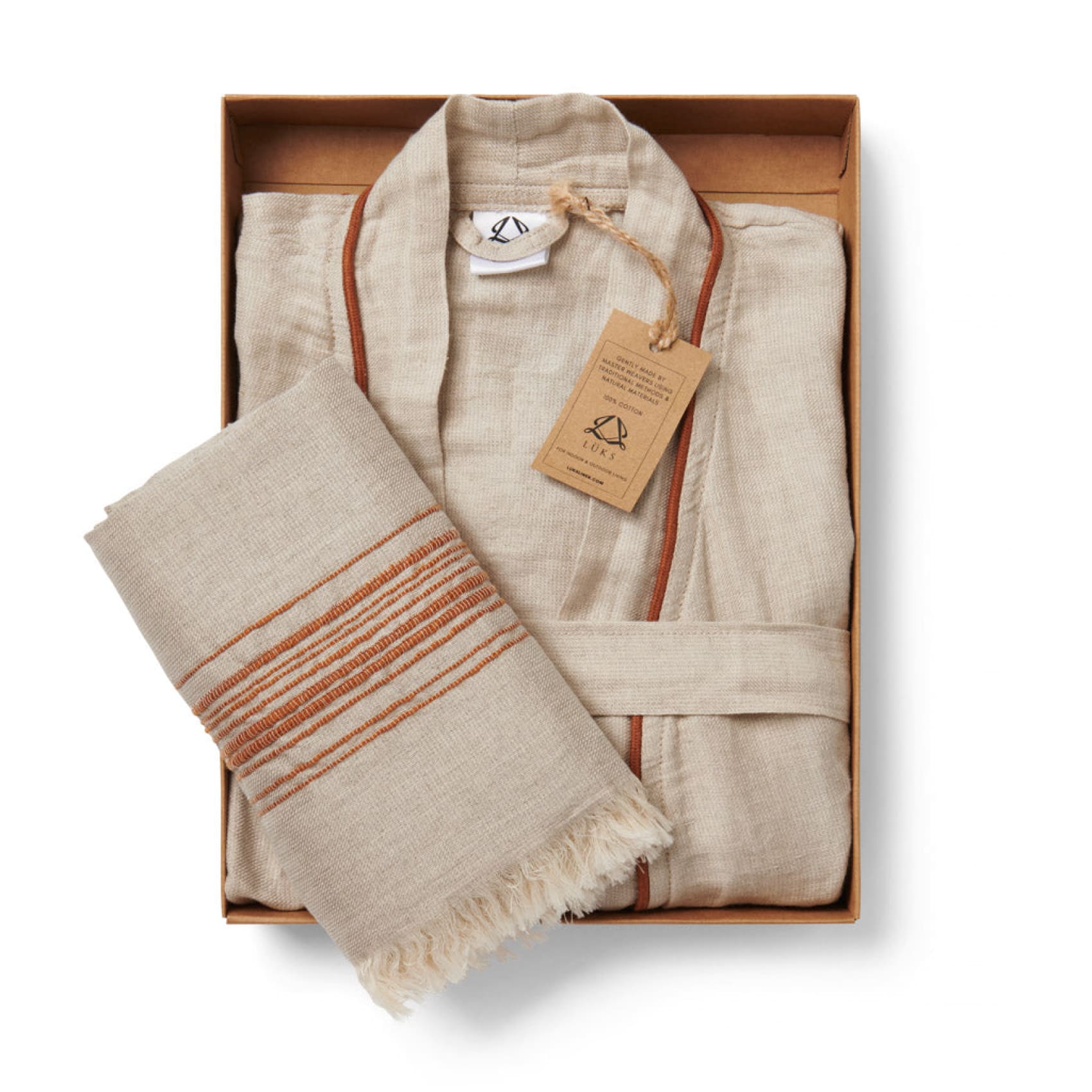 Luks Linen - Ceren Linen Robe & Towel Gift Set, Tobacco - Buy Me Once UK