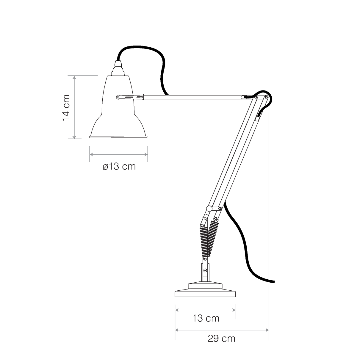 Detail dimension diagram of the Anglepoise 1227 Mini Desk Lamp