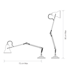 Reach dimension diagram of the Anglepoise Original 1227 desk lamp