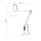 Overall dimension diagram of the Anglepoise Original 1227 desk lamp shows 49cm high by 44cm wide