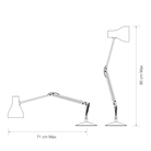 Reach dimension diagram of the Anglepoise Type 75 Desk Lamp in jet black.