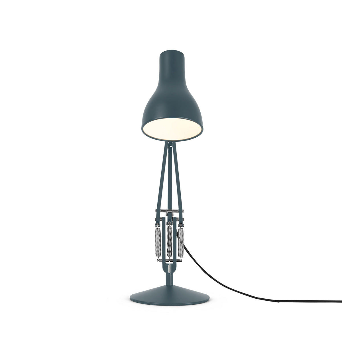 Elegant and sturdy Slate Grey Anglepoise Type 75 Desk Lamp. Glossy conical shade with bright light, perfect for durable, adjustable lighting.