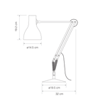 Detail dimension diagram of the Anglepoise Type 75 Desk Lamp in jet black.