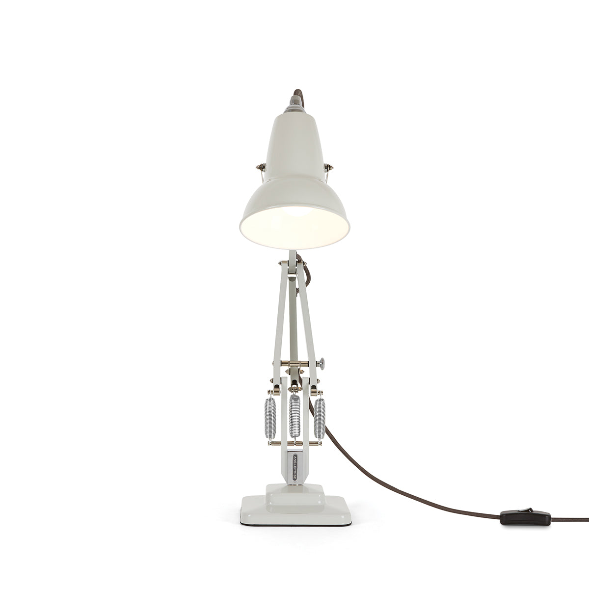 Linen White Anglepoise Original 1227™ Mini Desk Lamp. Classic design with downward light, perfect for any workspace. Durable and stylish.