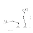 Reach dimension diagram of the Anglepoise 1227 Mini Desk Lamp