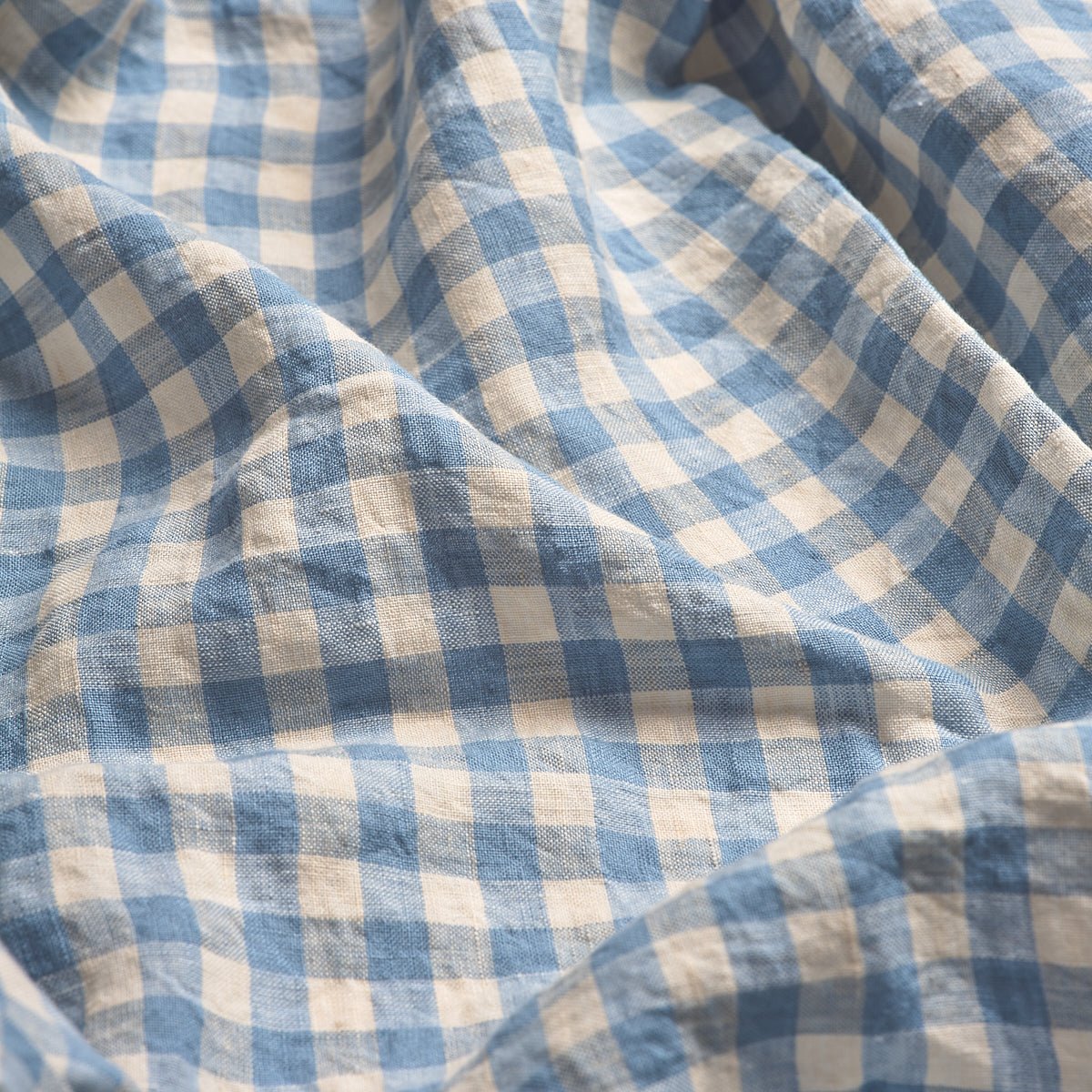 Piglet in Bed - Linen Flat Sheet, Warm Blue Gingham - Buy Me Once UK