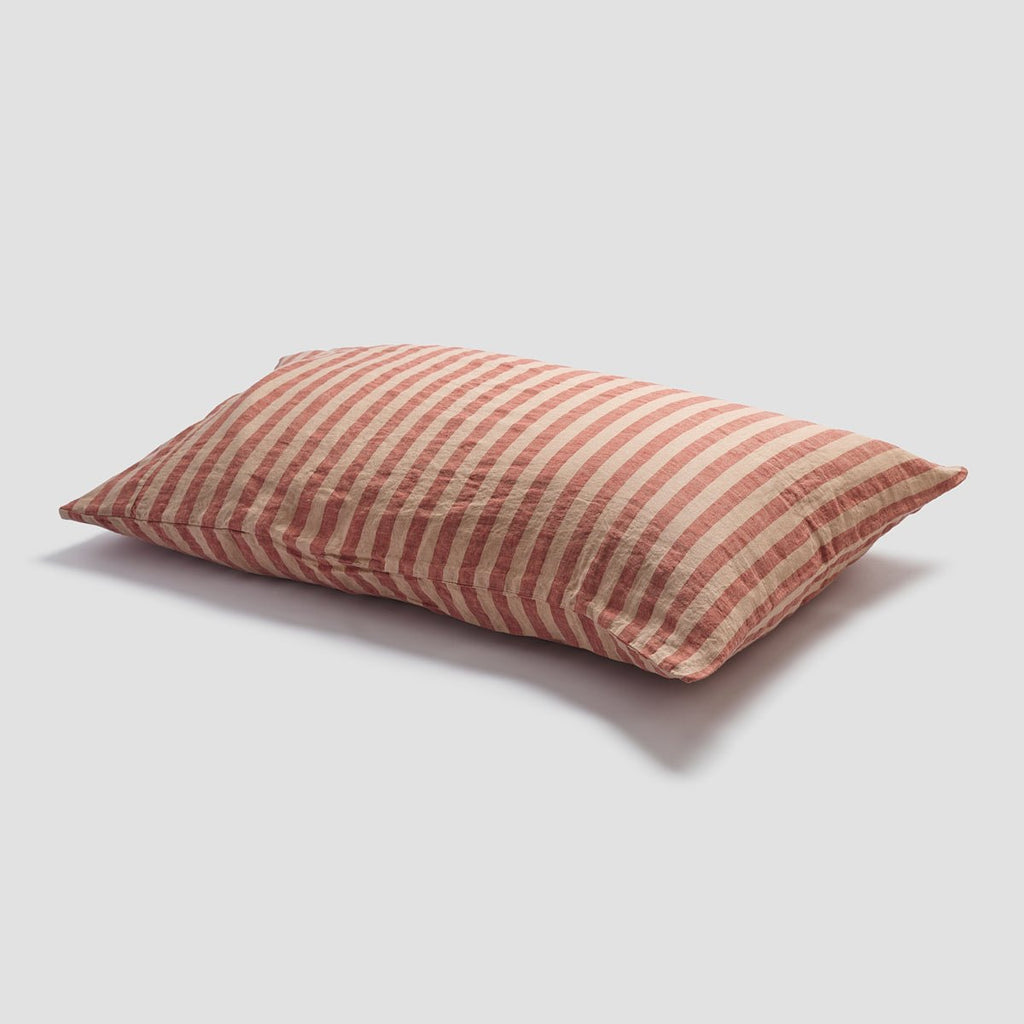 Piglet in Bed - Linen Pillowcases (Pair), Sandstone Red Pembroke Stripe - Buy Me Once UK