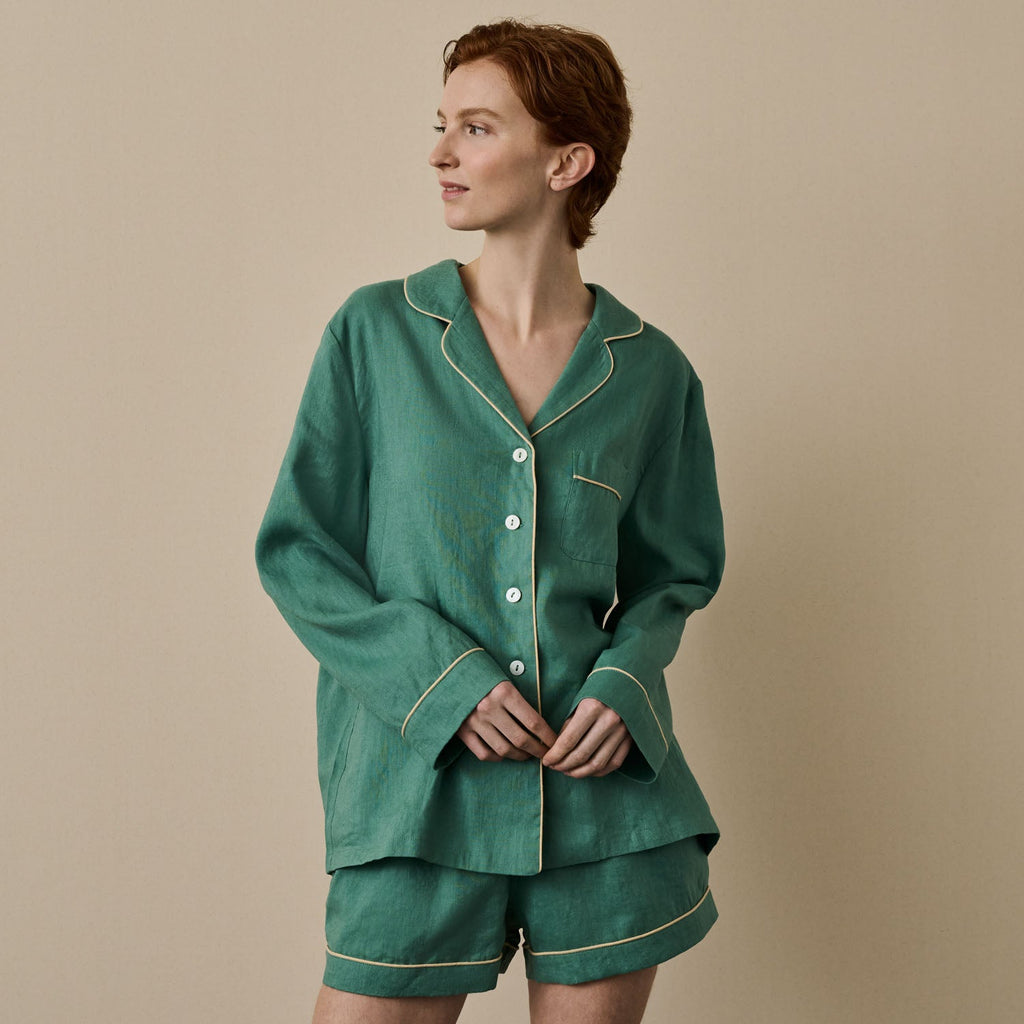 Piglet in Bed - Linen & Tencel Pyjama Shorts Set, Green - Buy Me Once UK