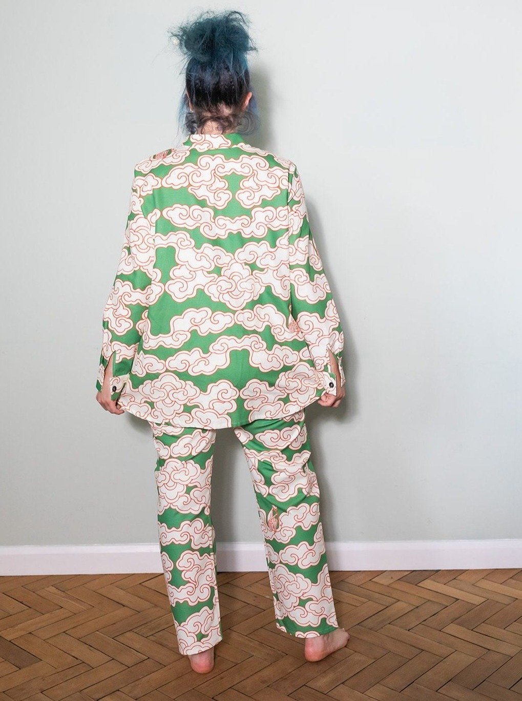 Wild Clouds - Organic Cotton & Linen Green Clouds Pyjama Trousers - Buy Me Once UK