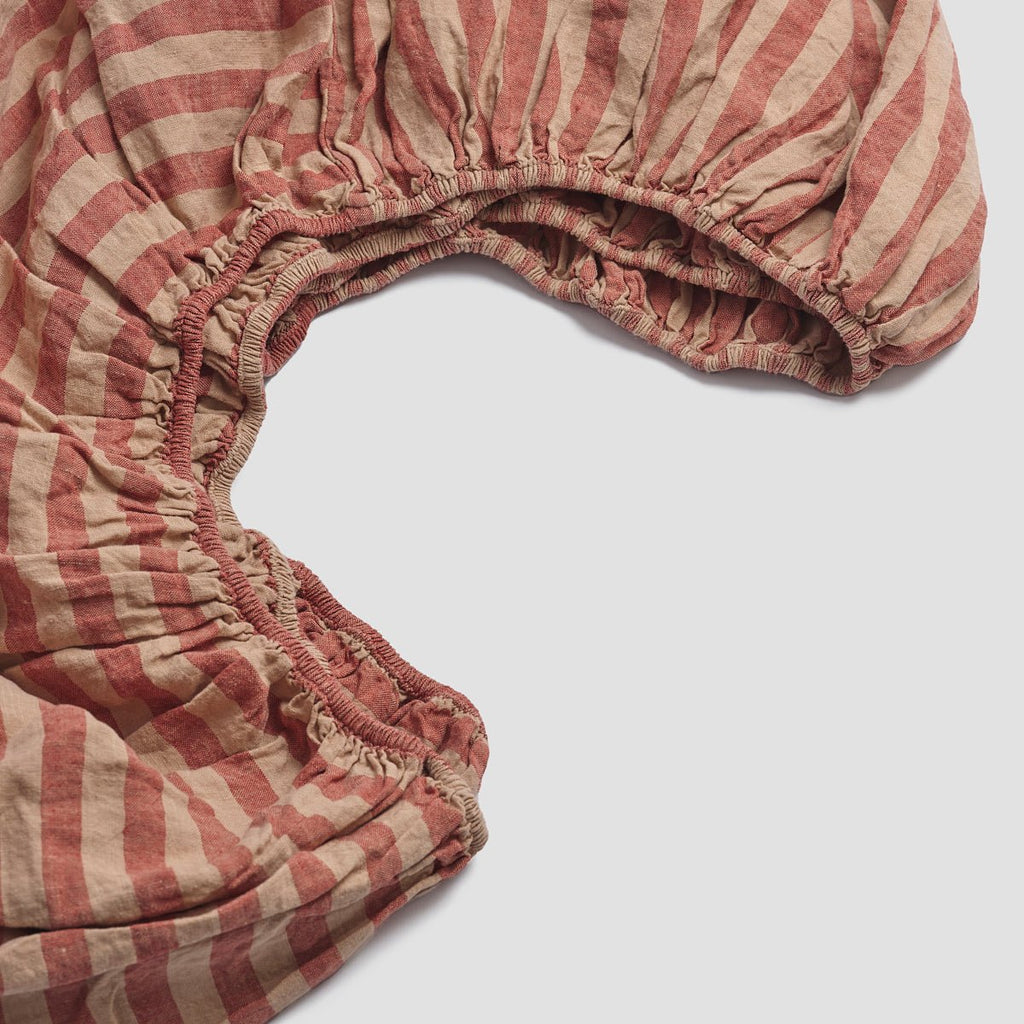 Piglet in Bed - Pembroke Stripe Linen Fitted Sheet, Sandstone Red - Buy Me Once UK