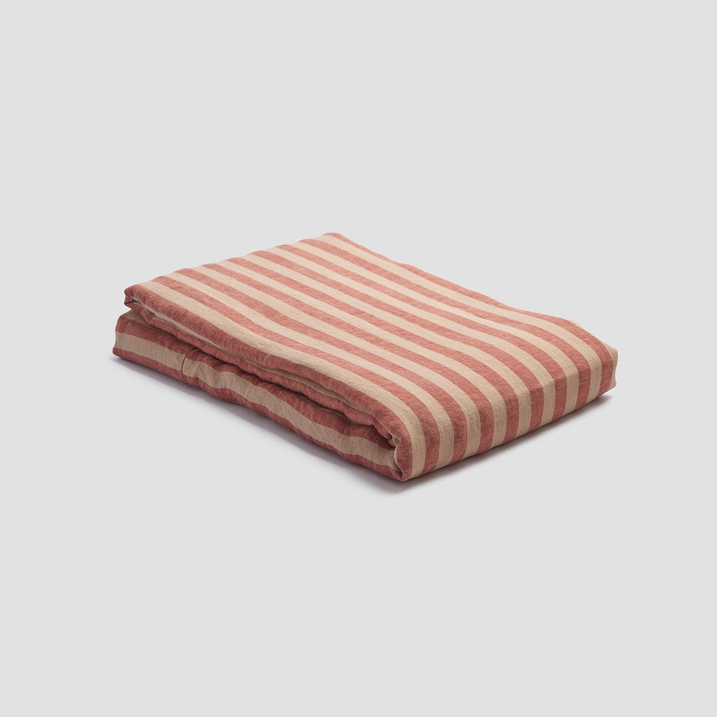 Piglet in Bed - Sandstone Red Pembroke Stripe Linen Flat Sheet - Buy Me Once UK