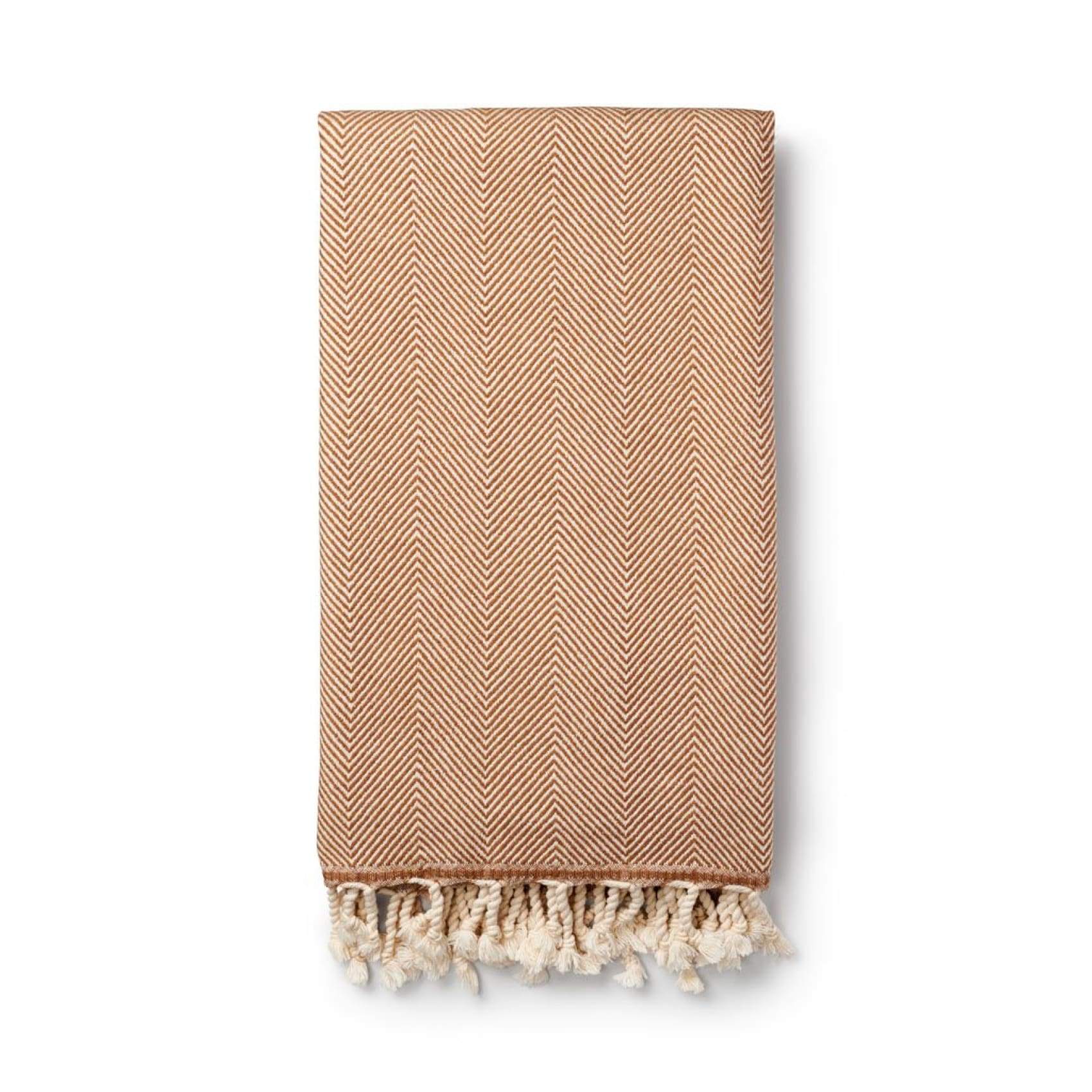 Luks Linen - Sema Herringbone Cotton & Lambswool Blanket, Camel - Buy Me Once UK