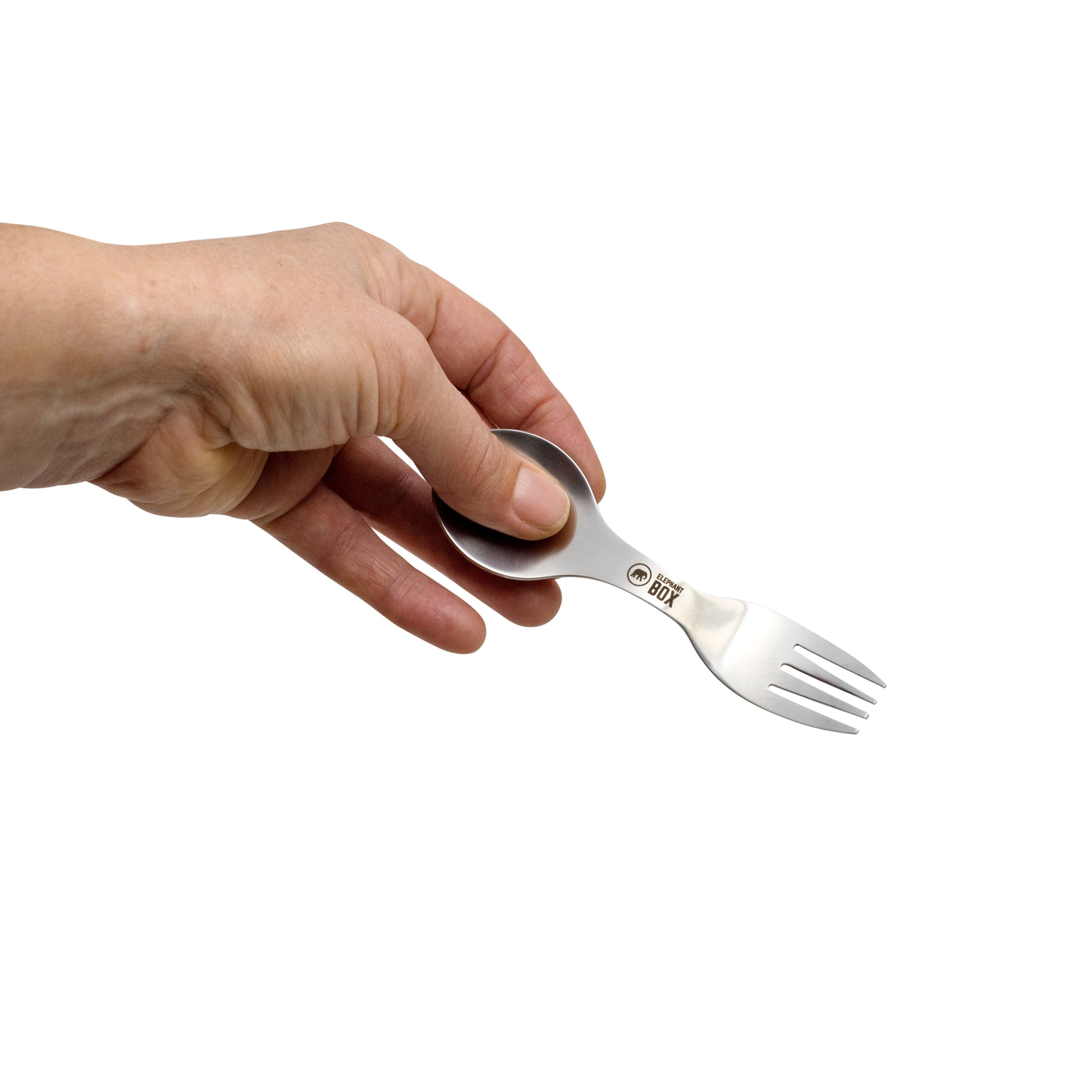 Hand Holding Reusable Spork Showing Compact Size