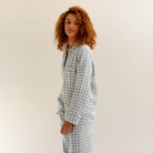 Piglet in Bed - Women's Gingham Linen Pyjama Trouser Set, Warm Blue - Buy Me Once UK